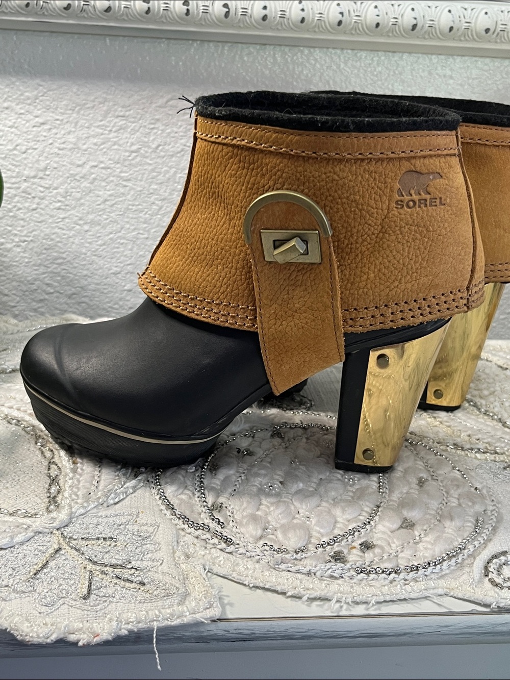 Sorel Medina II Clogs/Boots Women’s 7.5 Black & Tobacco Leather Lined - Picture 8 of 16